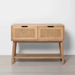 Wood & Cane Console Table With Pull-Down Drawers - Hearth & Hand™ With Magnolia -Modern Living Sales GUEST 035057b8 c534 4483 bcfa bec1b2f8f625