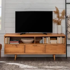 Cara Mid-Century Modern 3 Drawer TV Stand For TVs Up To 65" - Saracina Home -Modern Living Sales GUEST 0382d846 581a 4903 9ef0 400ed4eadf41