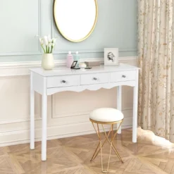 Costway Console Table Hall Table Side Table Desk Accent Table 3 Drawers Entryway White