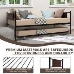 Costway Twin 2-In-1 Daybed Frame With Trundle Bed Set Steel Platform Sofa Bed Black -Modern Living Sales GUEST 13325170 02a3 4fd8 ad45 9d81deb660c0