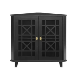 2 Door Corner Accent Cabinet With Fretwork Doors - Saracina Home -Modern Living Sales GUEST 28fe5556 fd13 4741 9522 8e0abe2af5bd