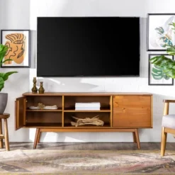 Solid Wood Mid-Century Modern TV Stand For TVs Up To 65" - Saracina Home -Modern Living Sales GUEST 334bf308 b086 4c05 9568 1ae4a156a658