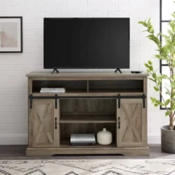 Transitional Sliding Barndoor Highboy TV Stand For TVs Up To 58" - Saracina Home 23 Transitional Sliding Barndoor Highboy TV Stand For TVs Up To 58" - Saracina Home -Modern Living Sales GUEST 36bb9b85 ffb1 46e0 b0d8 822e73b5b63d
