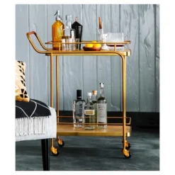 Metal, Wood, And Leather Bar Cart - Gold - Threshold™ -Modern Living Sales GUEST 3940ea51 5dbd 496d adf0 a33ee04f6d3f