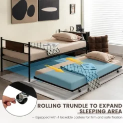Costway Twin 2-In-1 Daybed Frame With Trundle Bed Set Steel Platform Sofa Bed Black -Modern Living Sales GUEST 3c505ce9 6484 414c a870 00679bc93d3c