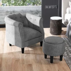 Costway Modern Accent Chair With Ottoman Armchair Barrel Sofa Chair With Footrest Grey -Modern Living Sales GUEST 41db5b6a d838 4351 87c2 54106f517304
