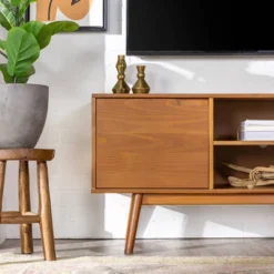 Solid Wood Mid-Century Modern TV Stand For TVs Up To 65" - Saracina Home -Modern Living Sales GUEST 4afdac7b ce07 40a9 92de c6ef5784b45e