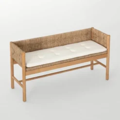 Elden Wood Bench With Woven Back And Loose Cushion Seat - Threshold™ Designed With Studio McGee -Modern Living Sales GUEST 512a58d0 258b 4cd4 8401 add11f70e81d