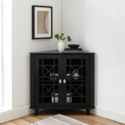 2 Door Corner Accent Cabinet With Fretwork Doors - Saracina Home -Modern Living Sales GUEST 56432bd0 d98d 41c7 8ca0 8e740f3e8fc7