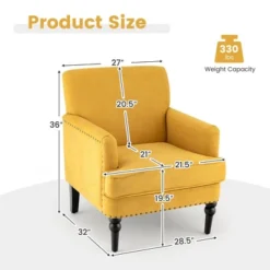 Tangkula Set Of 2 Modern Accent Chair Upholstered Sofa Chair W/ Rubber Wood Legs Yellow -Modern Living Sales GUEST 59a0fbbd c8d4 4381 9b84 49c42ed1e4f6