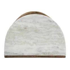 33.5" Bainville Modern Glam Handcrafted Marble Half Round Etagere Bookcase Natural White/Antique Brass - Christopher Knight Home
