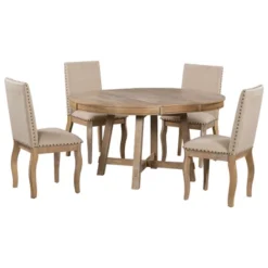 5 PCS Round Wood Extendable Dining Table Set With 4 Upholstered Dining Chairs-ModernLuxe -Modern Living Sales GUEST 62a0d22f 09b3 4f40 a197 cc20893dc552