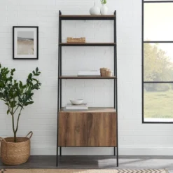 72" Open Shelf And Closed Storage Cabinet Ladder Bookcase - Saracina Home -Modern Living Sales GUEST 63ba128c 347b 49bc b7d3 5a205f7232df