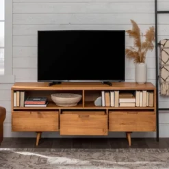 Cara Mid-Century Modern 3 Drawer TV Stand For TVs Up To 65" - Saracina Home -Modern Living Sales GUEST 6406604d 1ec4 4548 a085 d7d44d4bfcce