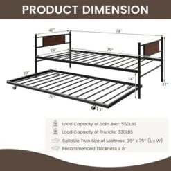 Costway Twin 2-In-1 Daybed Frame With Trundle Bed Set Steel Platform Sofa Bed Black -Modern Living Sales GUEST 65439403 ce0a 428c 9625 5f5e23213a7b