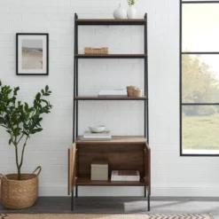 72" Open Shelf And Closed Storage Cabinet Ladder Bookcase - Saracina Home -Modern Living Sales GUEST 6884917e 6feb 464d 9a56 e3dd05df4cc1