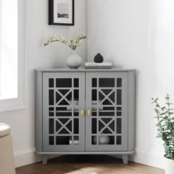 2 Door Corner Accent Cabinet With Fretwork Doors - Saracina Home -Modern Living Sales GUEST 6aa69f84 0413 43ec 85f0 32657f3b8c98