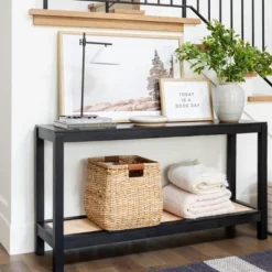 Console Table With Woven Rattan Shelf Black - Threshold™ Designed With Studio McGee -Modern Living Sales GUEST 6e7f68b7 50c5 44c5 965d a4d52aa919cd