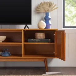 Solid Wood Mid-Century Modern TV Stand For TVs Up To 80" - Saracina Home -Modern Living Sales GUEST 718deacd a6aa 48d3 a2de dc60399694ef