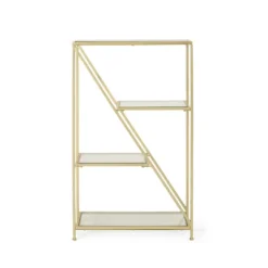 Kokesh Modern Glam Tempered Glass 3 Shelf Asymmetrical Bookcase Gold - Christopher Knight Home -Modern Living Sales GUEST 76aac0ad 62b1 4356 b049 86166c87825f