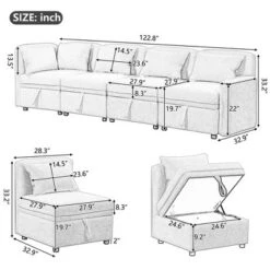 122.8" Minimalist Convertible Modular Sofa, Upholstered Sectional Sofa Couch With 5 Pillows-ModernLuxe -Modern Living Sales GUEST 793e584d 807e 4842 8190 13b2a3034754