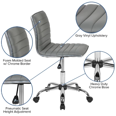 Emma And Oliver Low Back Designer Armless Ribbed Swivel Task Office Chair 6 Emma And Oliver Low Back Designer Armless Ribbed Swivel Task Office Chair - Image 4