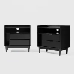 2pk Mid-Century Modern Solid Wood 2 Drawer Storage Nightstands - Saracina Home -Modern Living Sales GUEST 7ec02fdf f38c 4ef2 8a65 1390845091ae