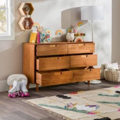 Mid-Century Modern Groove Wood 6 Drawer Dresser - Saracina Home -Modern Living Sales GUEST 7faaf4e0 3bb4 4268 99ad 0f6342d872ce