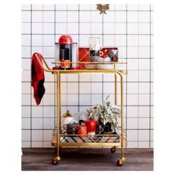 Metal, Wood, And Leather Bar Cart - Gold - Threshold™ -Modern Living Sales GUEST 8b37d9d0 220c 44ab 9ad7 9d758ab91a72