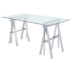 Statham Glass Top Adjustable Sawhorse Standing Desk Chrome - Coaster -Modern Living Sales GUEST 8f725f4c e81e 4aac bcc9 d29262a38211