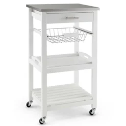 Costway Compact Kitchen Island Cart Rolling Service Trolley With Stainless Steel Top Basket -Modern Living Sales GUEST 947788ec 927f 4097 bffa cbd674ec7025