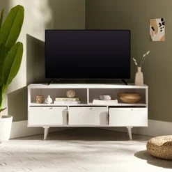 Cara Mid-Century Modern 3 Drawer Corner TV Stand For TVs Up To 58" - Saracina Home -Modern Living Sales GUEST 99387a85 c456 4a52 b086 1c507b93c8b5