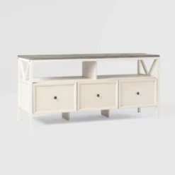 Farmhouse 3 Drawer Wood TV Stand For TVs Up To 65" - Saracina Home -Modern Living Sales GUEST 9c05f01d 83d8 411e ae5d 3185861747c7