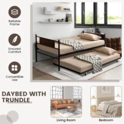 Costway Twin 2-In-1 Daybed Frame With Trundle Bed Set Steel Platform Sofa Bed Black -Modern Living Sales GUEST 9cff8a64 03ba 49e9 9437 42d88358e946