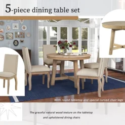 5 PCS Round Wood Extendable Dining Table Set With 4 Upholstered Dining Chairs-ModernLuxe -Modern Living Sales GUEST a5510eb2 6547 4904 a54c 8bf06fd8ab57