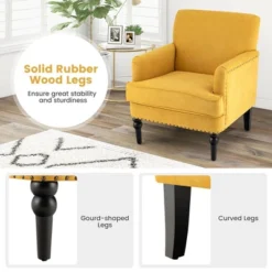 Tangkula Set Of 2 Modern Accent Chair Upholstered Sofa Chair W/ Rubber Wood Legs Yellow -Modern Living Sales GUEST a6a84f45 660c 4986 95cb 5dcdc2196e02
