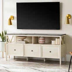 Farmhouse 3 Drawer Wood TV Stand For TVs Up To 65" - Saracina Home -Modern Living Sales GUEST ad5f99fe 2f60 449b aee7 d2a5e5d0aae6