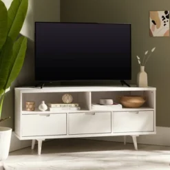 Cara Mid-Century Modern 3 Drawer Corner TV Stand For TVs Up To 58" - Saracina Home -Modern Living Sales GUEST b1ff3a9a 60ef 41ec 9a6f f1ca309dd560