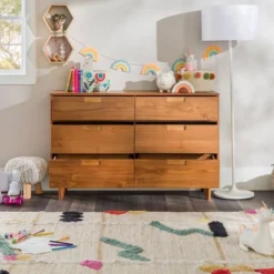 Mid-Century Modern Groove Wood 6 Drawer Dresser - Saracina Home -Modern Living Sales GUEST b23f9ced 0f20 4832 b513 915786661b90