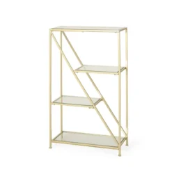 Kokesh Modern Glam Tempered Glass 3 Shelf Asymmetrical Bookcase Gold - Christopher Knight Home