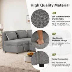 122.8" Minimalist Convertible Modular Sofa, Upholstered Sectional Sofa Couch With 5 Pillows-ModernLuxe -Modern Living Sales GUEST b708a31d 70a5 40da 9681 548a896ef1af