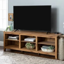 Transitional 6 Cubby Wood Open Storage Wood TV Stand For TVs Up To 80"- Saracina Home -Modern Living Sales GUEST ce83f227 95ad 48d0 9fb8 48e192d8fef5