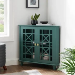2 Door Corner Accent Cabinet With Fretwork Doors - Saracina Home -Modern Living Sales GUEST cfceebbb fbd4 44ae b375 5b6a98a22a32