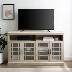 Transitional 4 Door Windowpane TV Stand For TVs Up To 65" - Saracina Home -Modern Living Sales GUEST d2ba6ce0 bb17 4980 afe4 853846198d6e