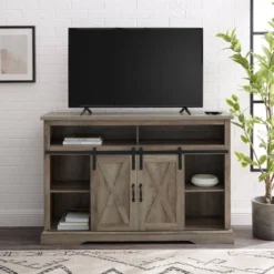 Transitional Sliding Barndoor Highboy TV Stand For TVs Up To 58" - Saracina Home 26 Transitional Sliding Barndoor Highboy TV Stand For TVs Up To 58" - Saracina Home -Modern Living Sales GUEST d93bcb01 6b73 4caa 92df 0c0c138da9a4
