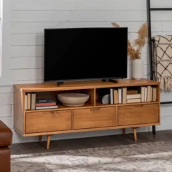 Cara Mid-Century Modern 3 Drawer TV Stand For TVs Up To 65" - Saracina Home -Modern Living Sales GUEST dcaab5ac 058b 4924 9bcd 1774bd23a9f2