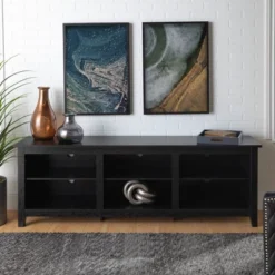 Transitional 6 Cubby Wood Open Storage Wood TV Stand For TVs Up To 80"- Saracina Home -Modern Living Sales GUEST e1ec3d43 1637 41d5 b7e8 b83712cd51fe