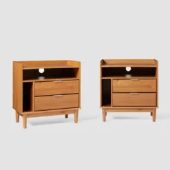 2pk Mid-Century Modern Solid Wood 2 Drawer Storage Nightstands - Saracina Home -Modern Living Sales GUEST f532e41d ed41 4d3a b78d 89ad584048a2