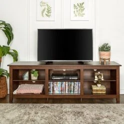 Transitional 6 Cubby Wood Open Storage Wood TV Stand For TVs Up To 80"- Saracina Home -Modern Living Sales GUEST f89b070d c04c 4de6 a143 2ba0bc1fd9f0