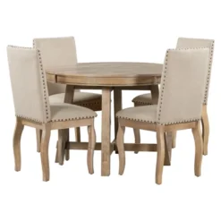 5 PCS Round Wood Extendable Dining Table Set With 4 Upholstered Dining Chairs-ModernLuxe -Modern Living Sales GUEST fbbff2cd 1c63 4fc1 baba 030f081038fe